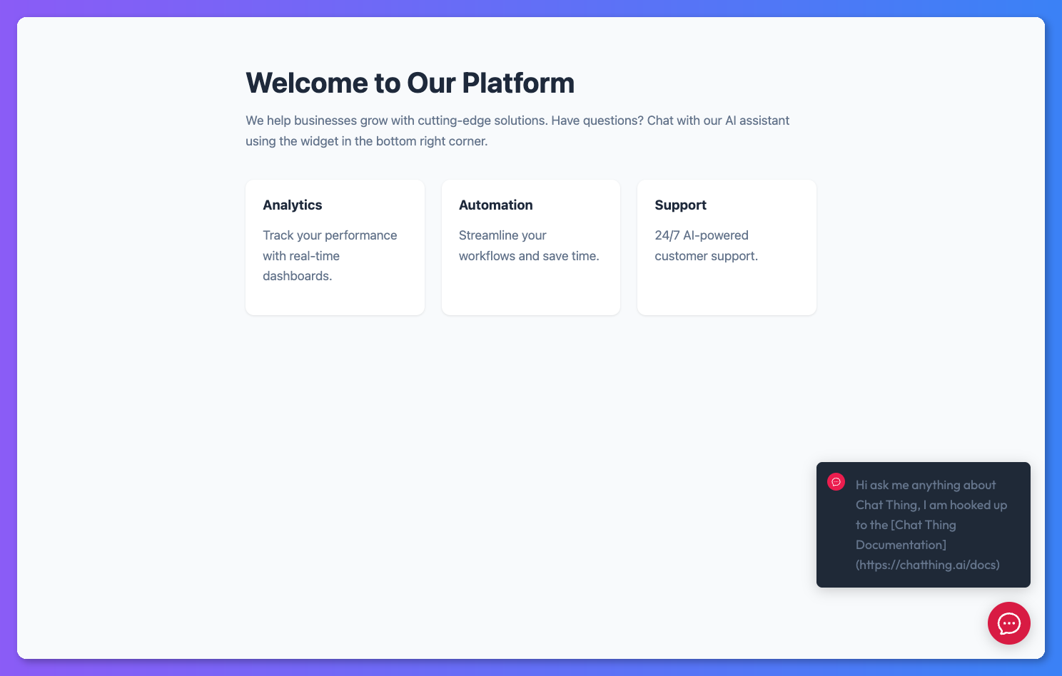 Chat widget showing first message preview bubble