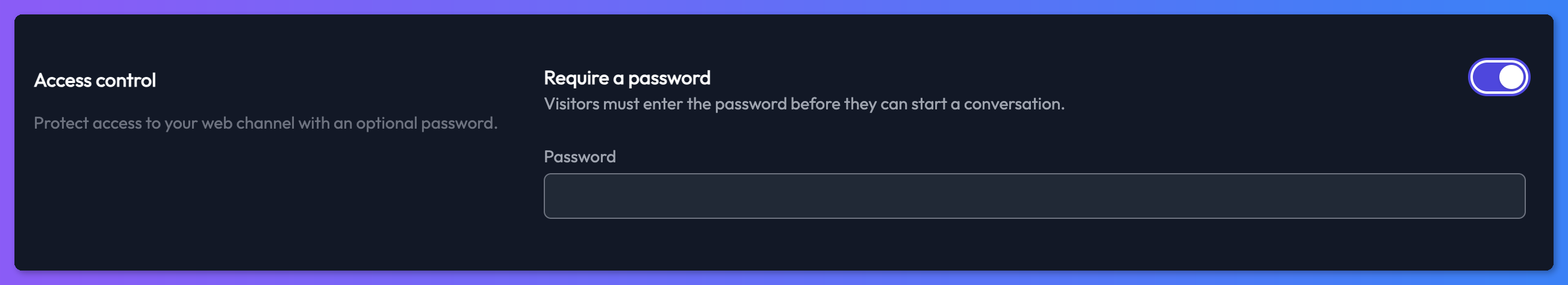 Password protection settings with toggle and password field