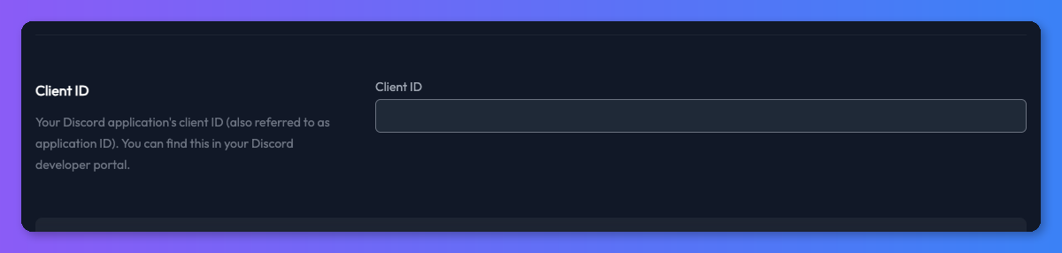 Discord client ID field