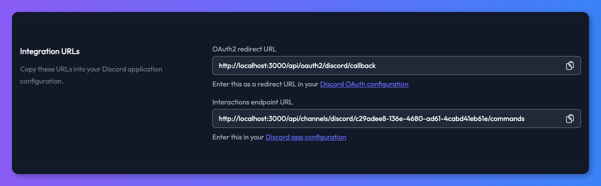 Discord integration URLs