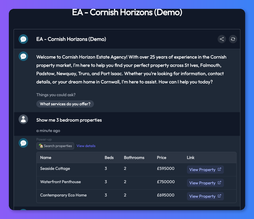 Table display mode rendered in chat