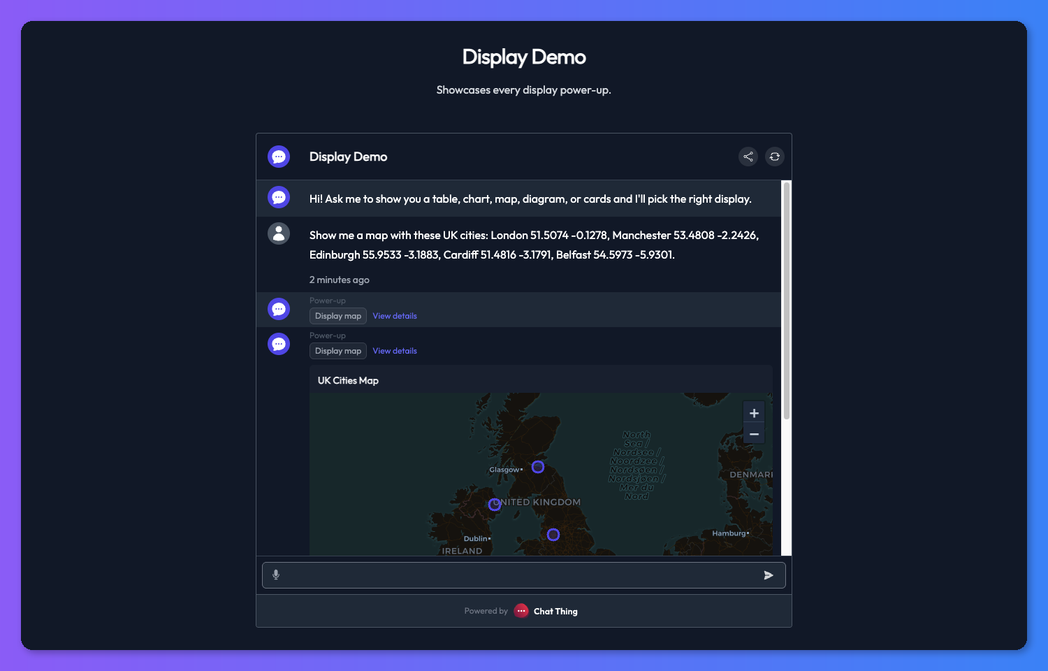 Map display mode rendered in chat