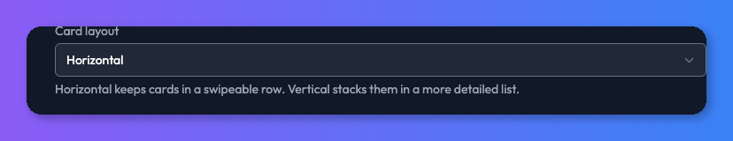 Cards layout setting under a Use API power-up