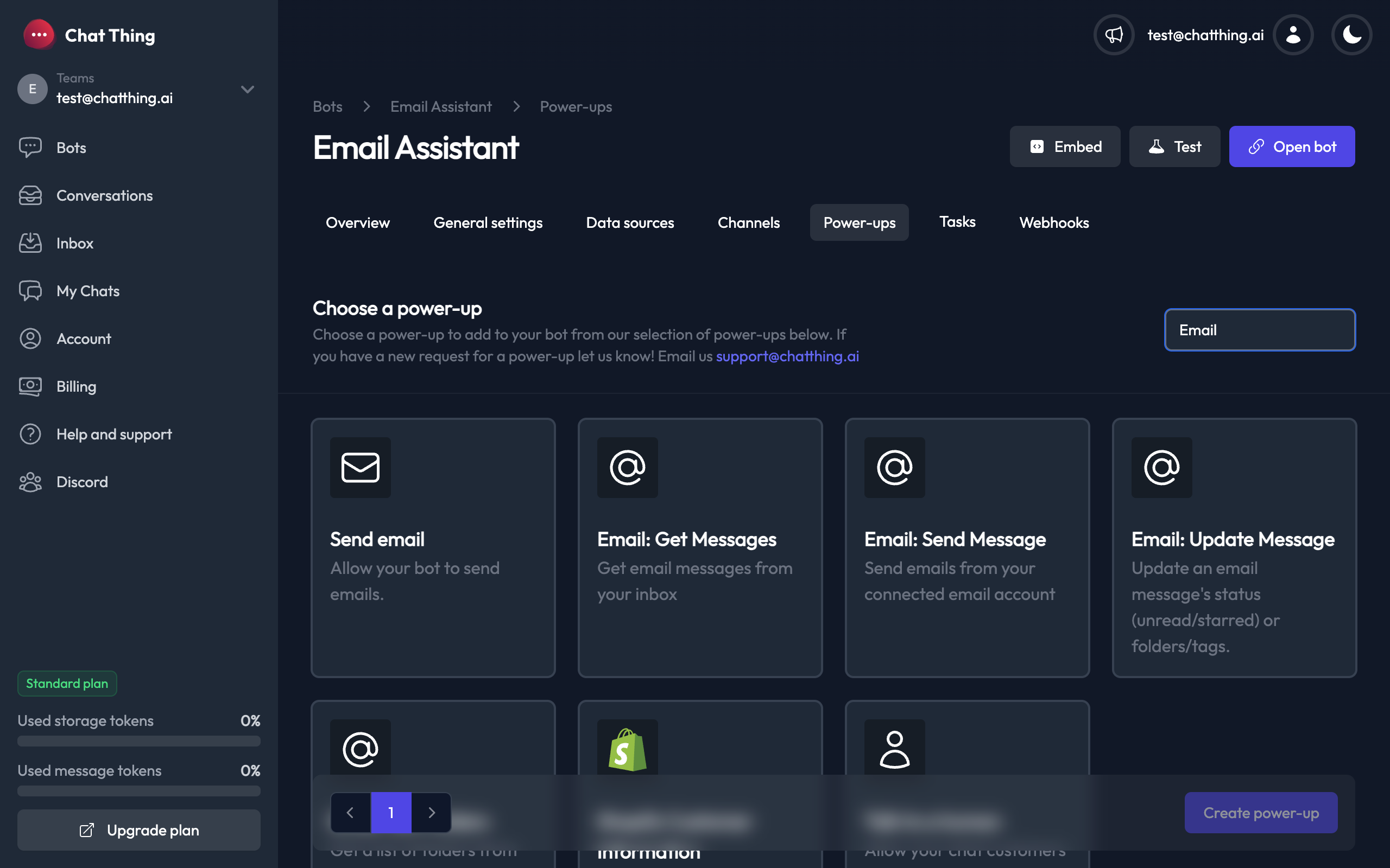 Select an email power-up from the power-up catalog