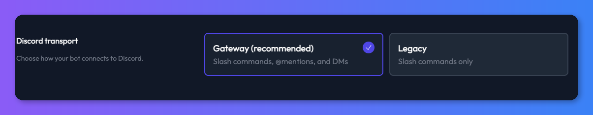 Discord transport selector