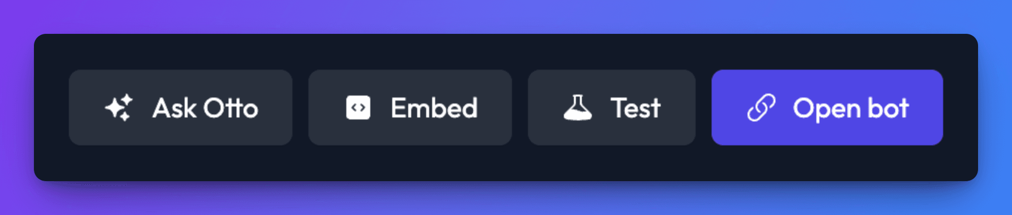 The Ask Otto button in a bot's page header, alongside Embed, Test and Open bot