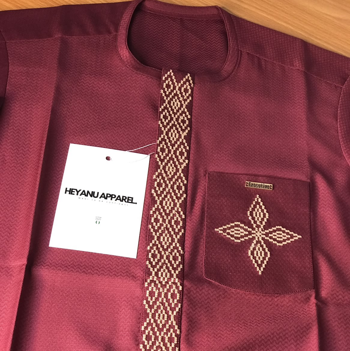 Embroidered kaftan with patterned wool fabric