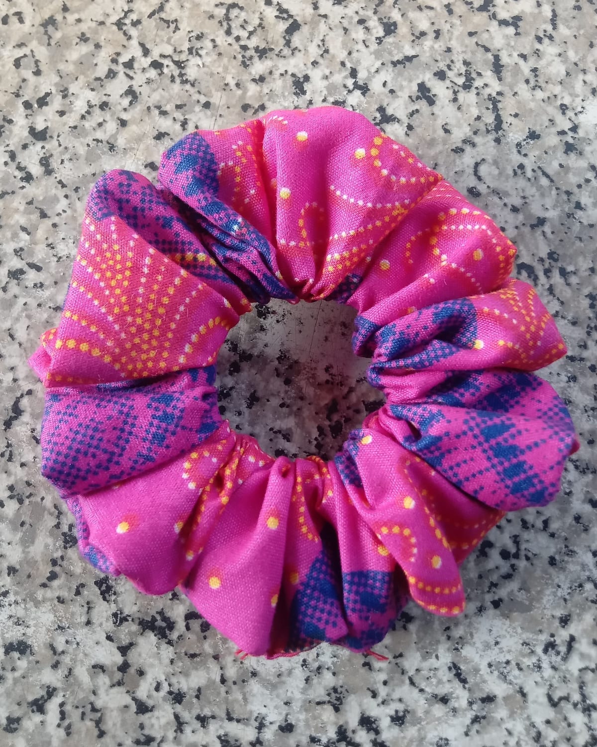 Pink colorful wax scrunchie 