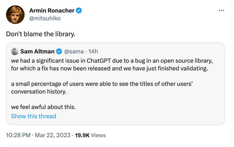 “A bug in an Open Source library”. Not our fault! “A bug in an Open Source library”. Not our fault!
