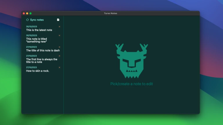 Preview of the Turso Notes tauri application. Preview of the Turso Notes tauri application.