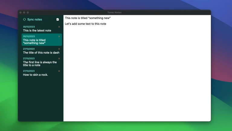 Note writing view of the Turso Notes application. Note writing view of the Turso Notes application.