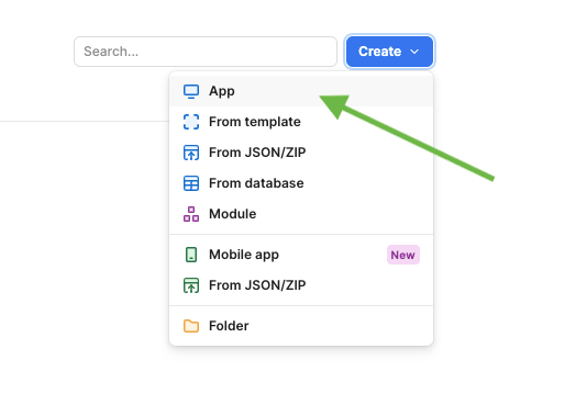 Create a new retool app