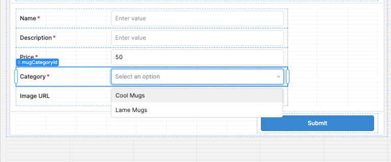 Categories listing on form select field