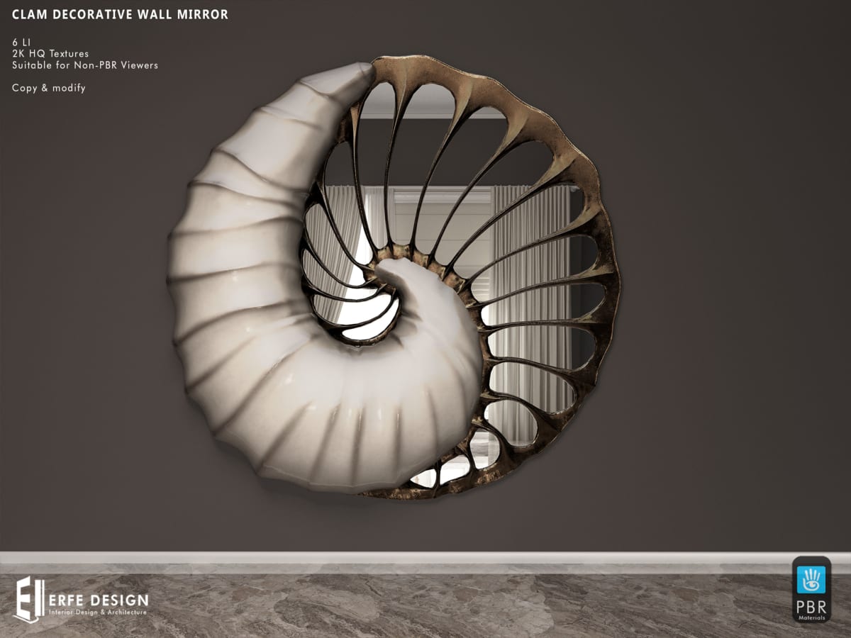 Clam Wall Decorative Mirror PBR 6 LI