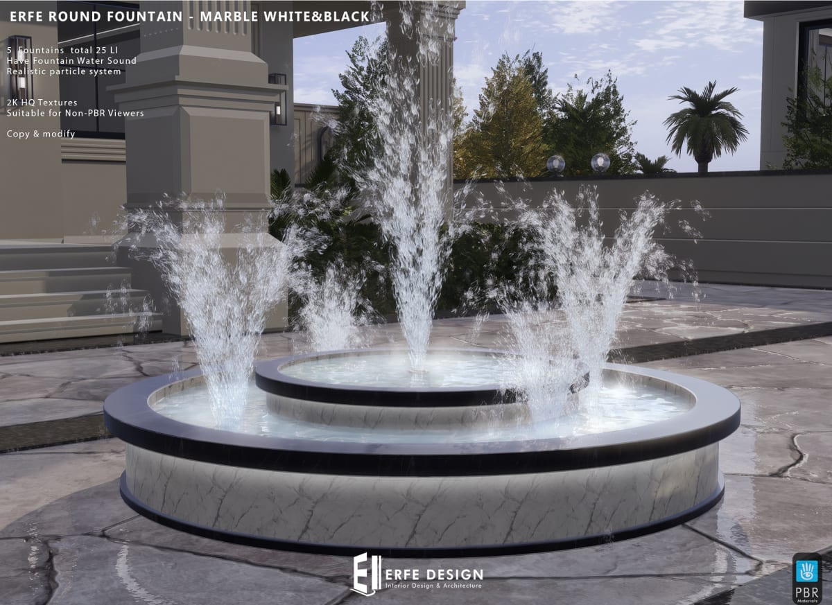 Erfe Round Fountain Black & White 25 LI