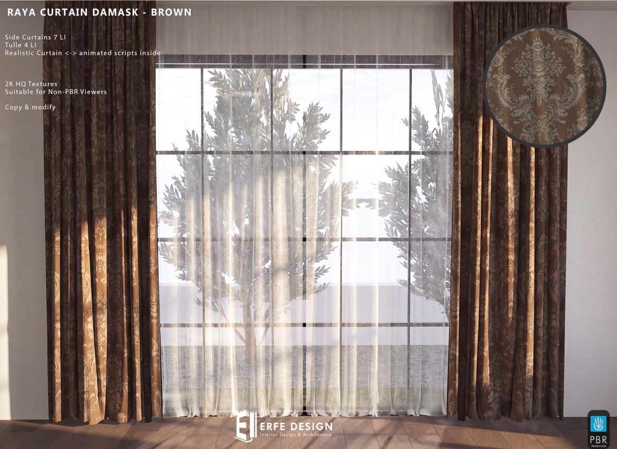 Raya side curtain 6 LI Brown Damask