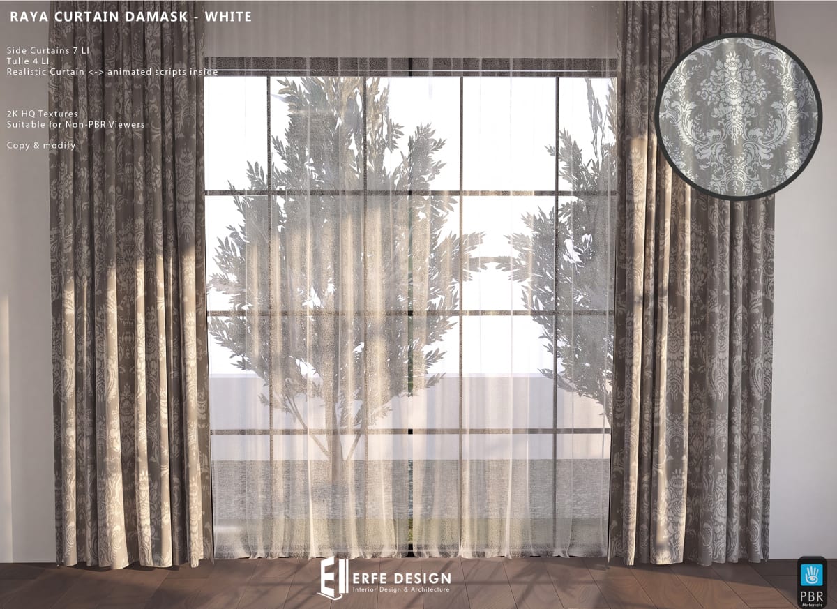 Raya side curtain 6 LI White Damask