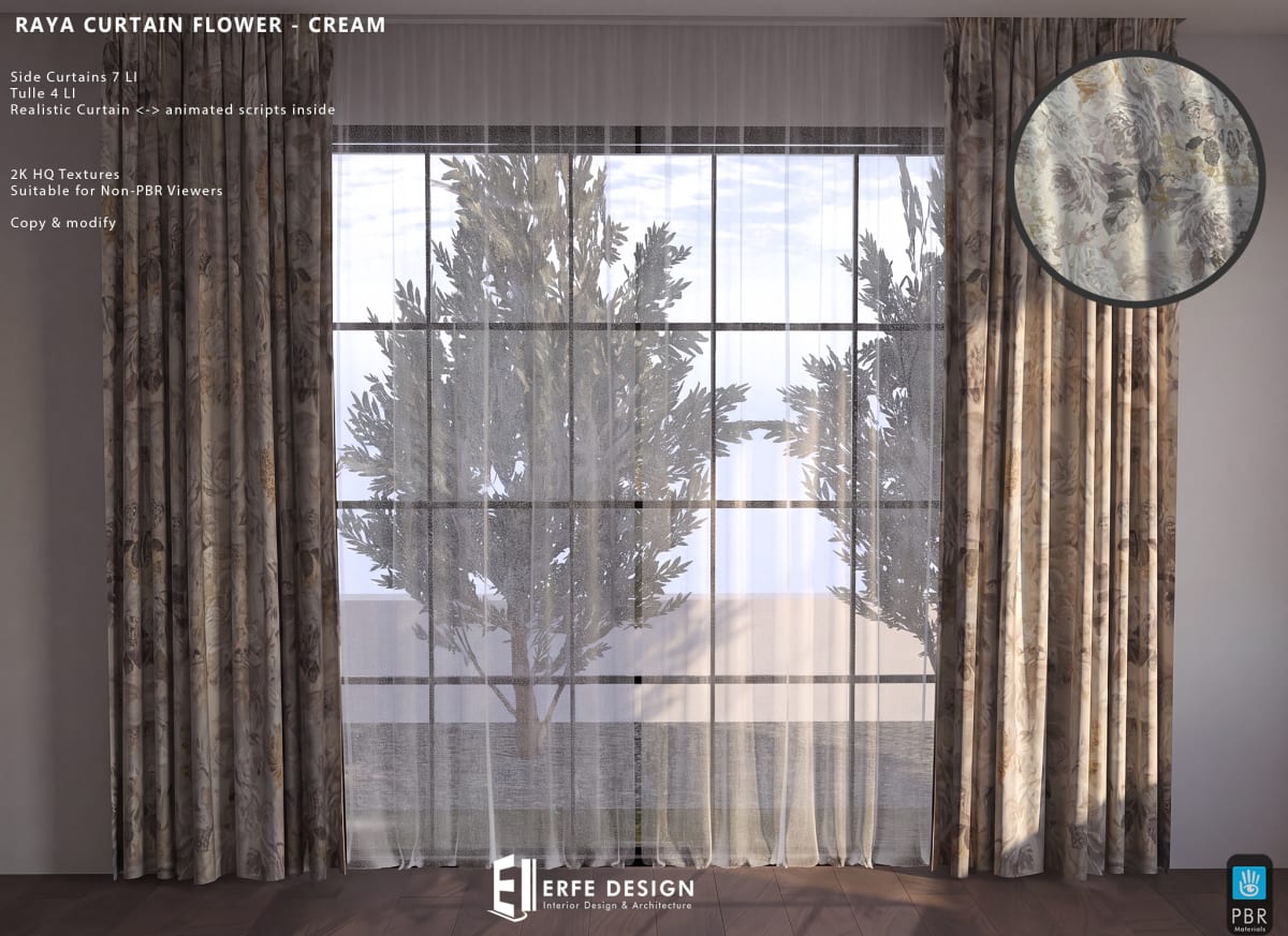 Raya side curtain 6 LI Cream Flower