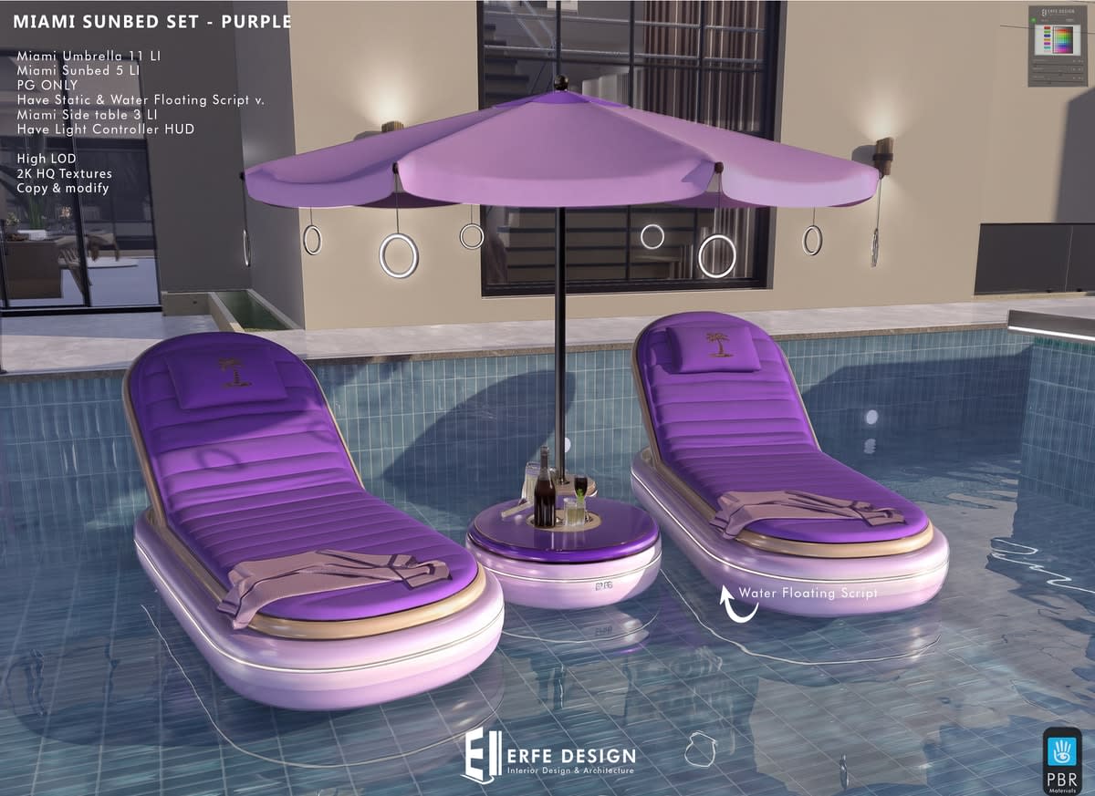 Miami Floating Sunbed SET PURPLE 19LI PBR