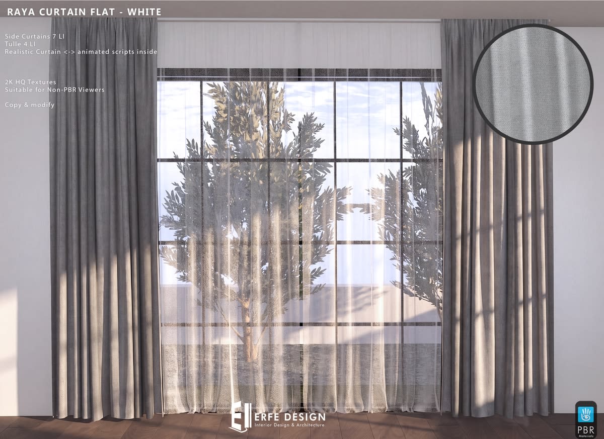 Raya side curtain 6 LI Flat White Fabric