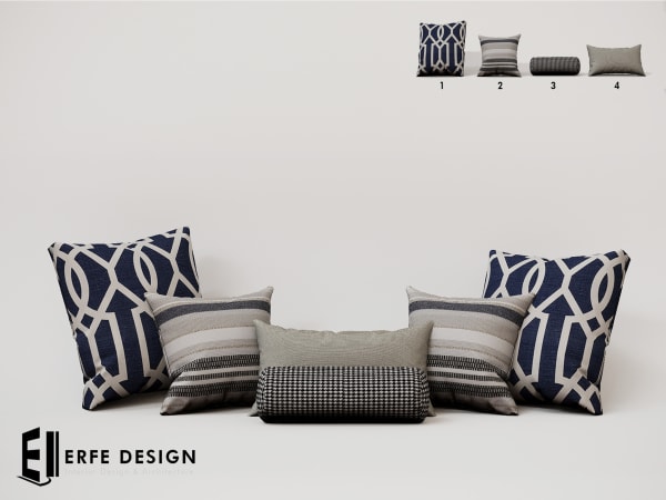 BlueLine Cushion Pillow Set 4 Pcs 4 LI  [Erfe Design] *