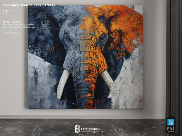 Elephant orange&amp;grey  Canvas 1 pcs 1 LI [Erfe Design] *