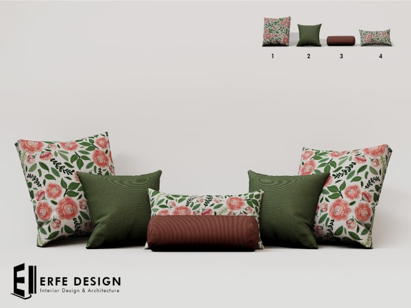 Flowers Cushion Pillow Set 4 Pcs 4 LI  [Erfe Design] *