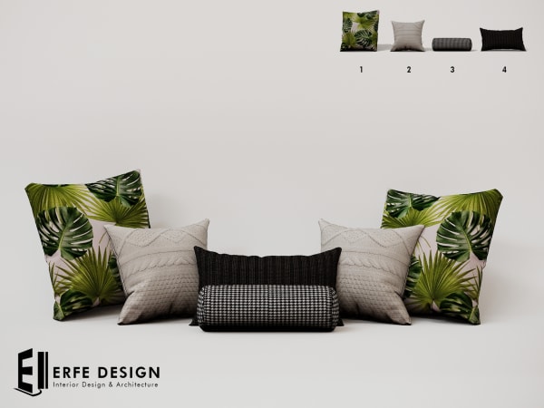 Palm Cushion Pillow Set 4 Pcs 4 LI  [Erfe Design] *