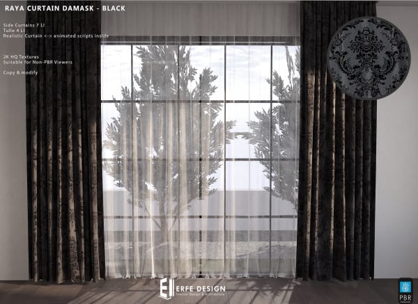 Raya side curtain 6 LI Black Damask