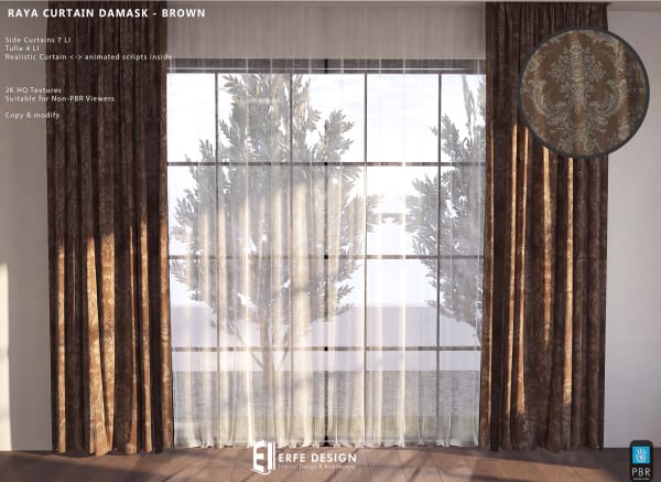 Raya side curtain 6 LI Brown Damask