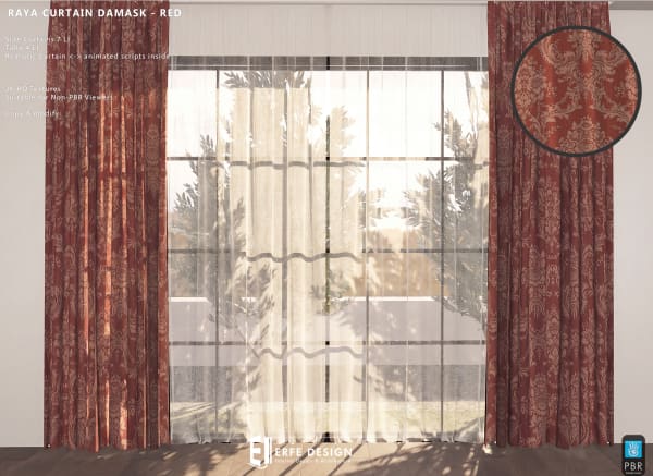 Raya side curtain 6 LI Red Damask