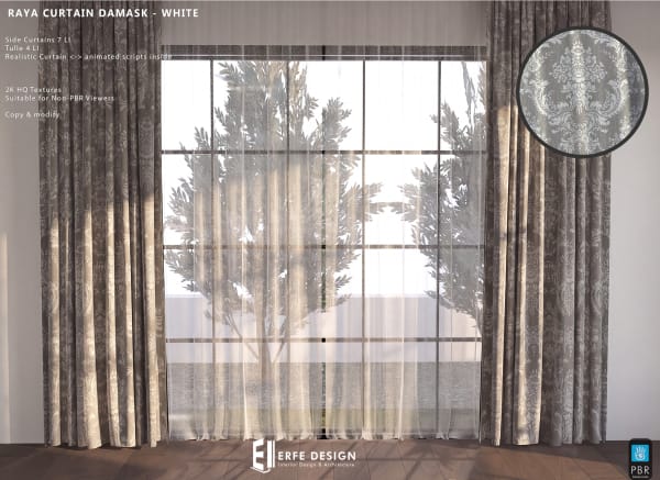 Raya side curtain 6 LI White Damask
