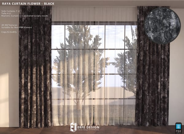 Raya side curtain 6 LI Black Flower