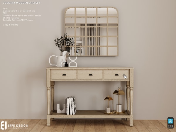 Country Wooden Dresser 10 LI PBR [Erfe Design] *