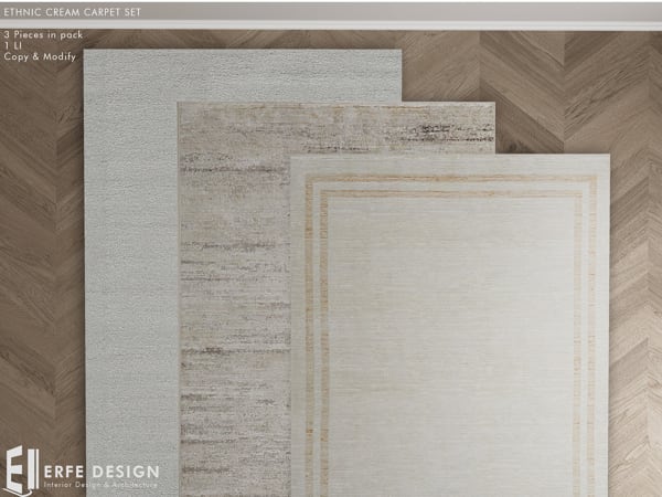 Ethnic Cream  Carpets Rectangle 3 Pieces [Erfe Design] *