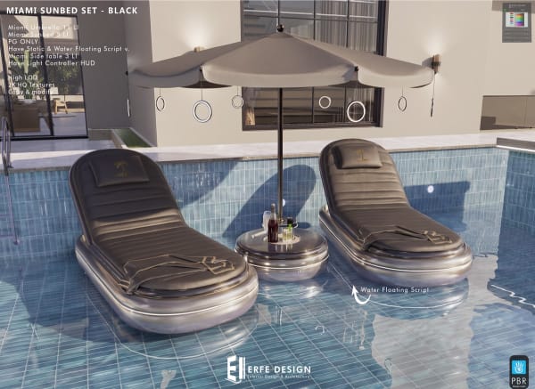 Miami Floating Sunbed SET BLACK 19LI PBR