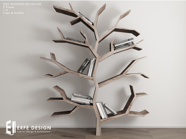 Tree Wooden Bookcase 8 LI with books [Erfe Design] *