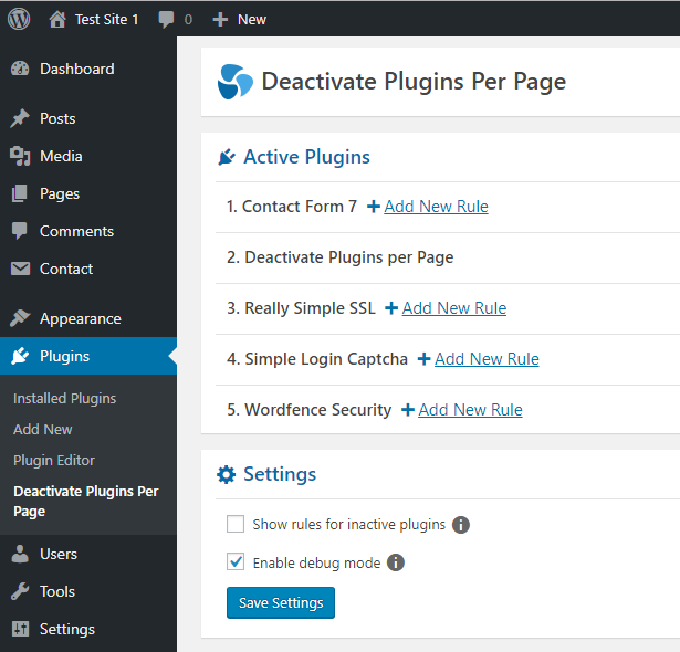 deactivate plugins per page