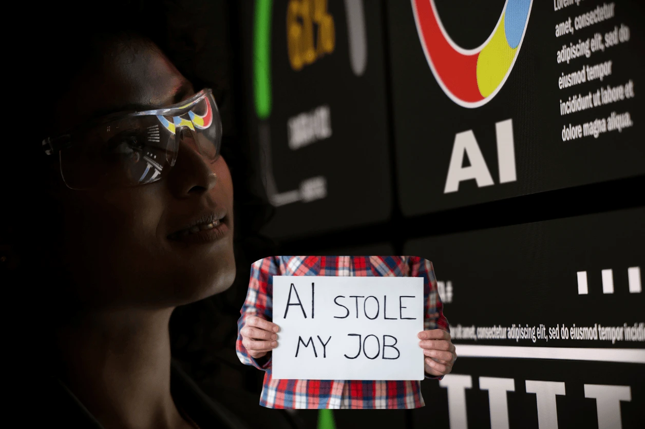 Worker using AI tools on a computer, illustrating automation and its impact on modern jobs and the future of work