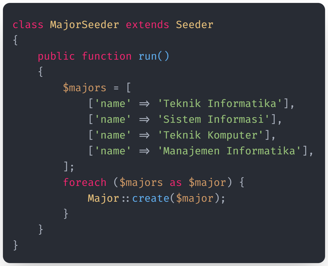 Seeder untuk Major view 2