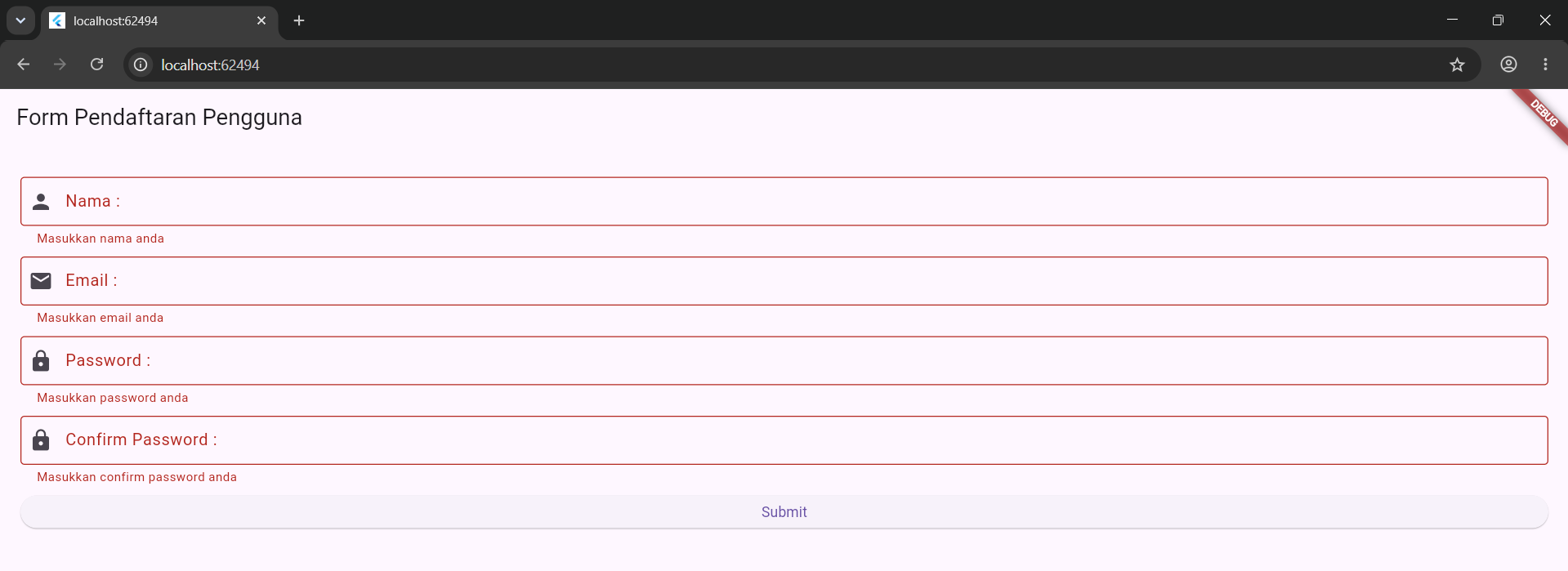 Simpan dan RUN file main.dart view 1