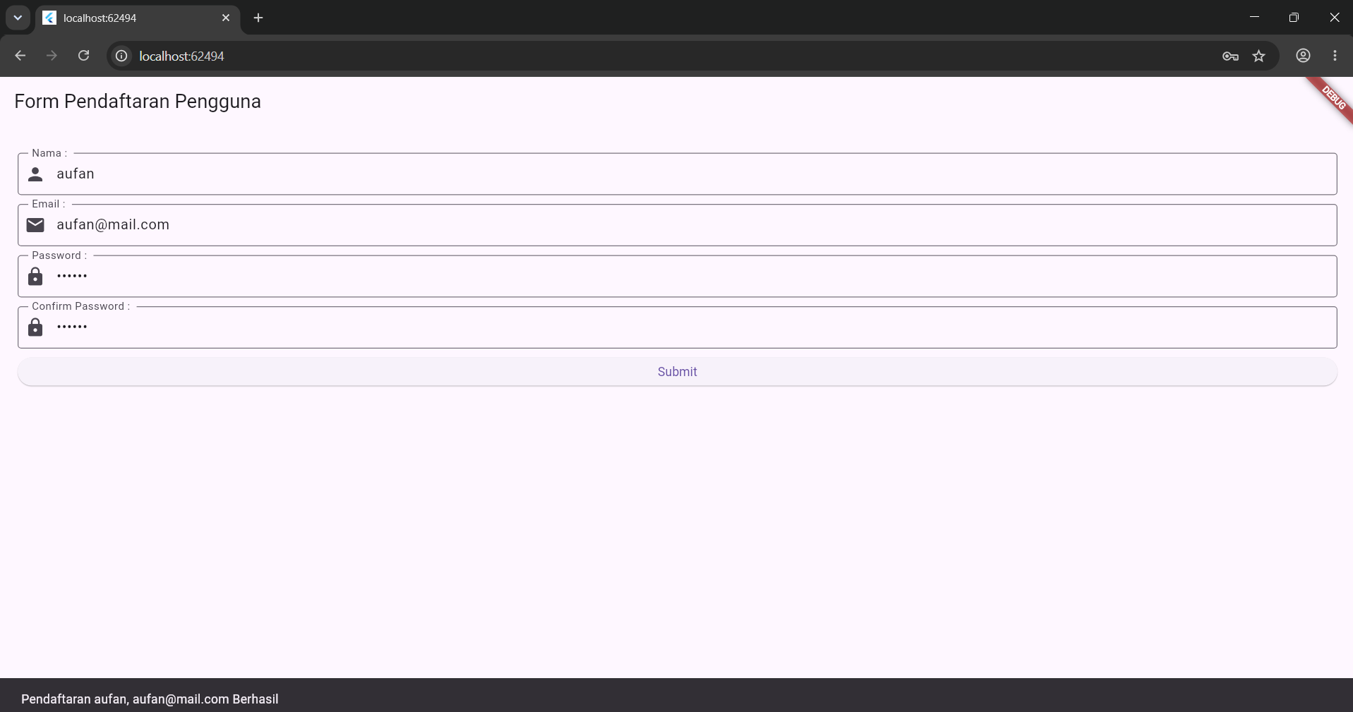 Simpan dan RUN file main.dart view 4