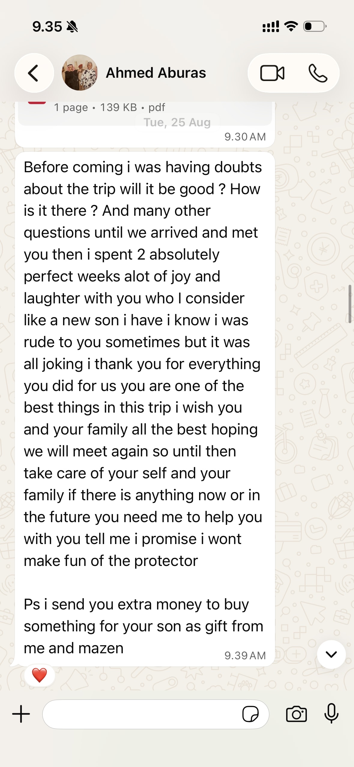 Screenshot of a WhatsApp message from a guest after a Sri Lanka trip