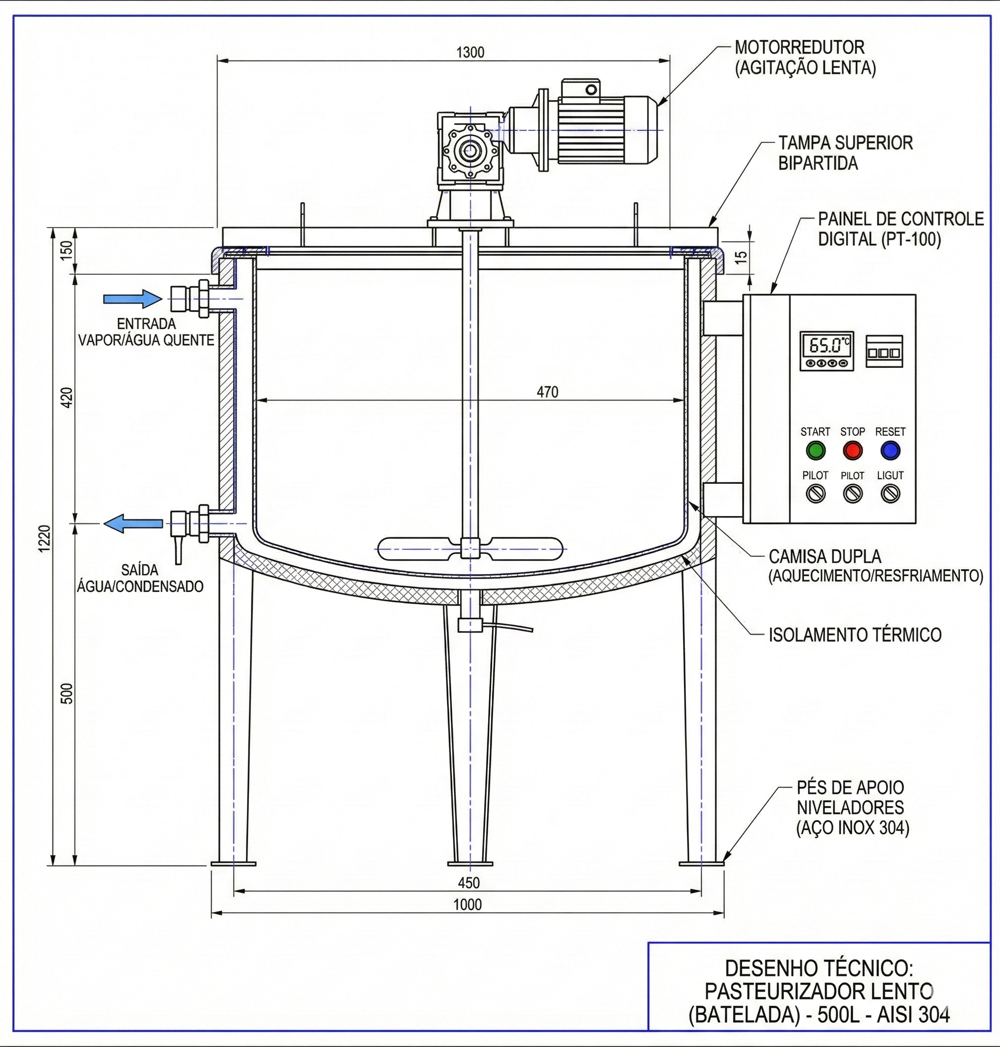 Tanque Pasteurizador Lento em Aço Inox para Laticínios