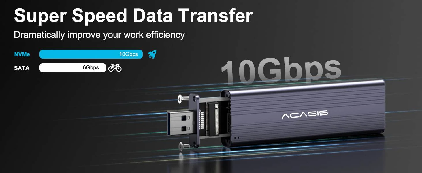 ACASIS EC1401 10Gbps M.2 NVMe SSD Enclosure — M.2 NVMe / PCIe SSD (M-Key, B+M-Key), 2230 / 2242 / 2260 / 2280