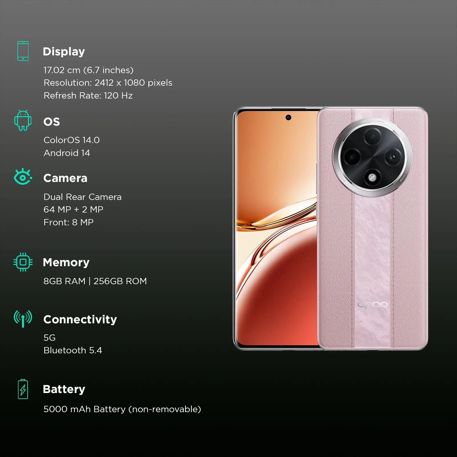 OPPO F27 Pro+ 5G — Dimensity 7050, 8 GB / 256 GB, 6.7" AMOLED 120 Hz, 5000 mAh