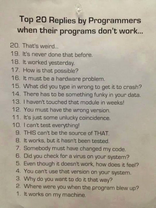 Replies by Programmers when their programs don't work