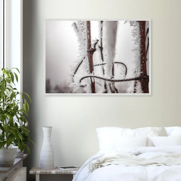 Les vents de l’hiver – Photographie de la vigne gelé – Art déco Photo d\'art déco d\'artiste auteur encadré en bois premium chêne frêne papier épais premium FSC