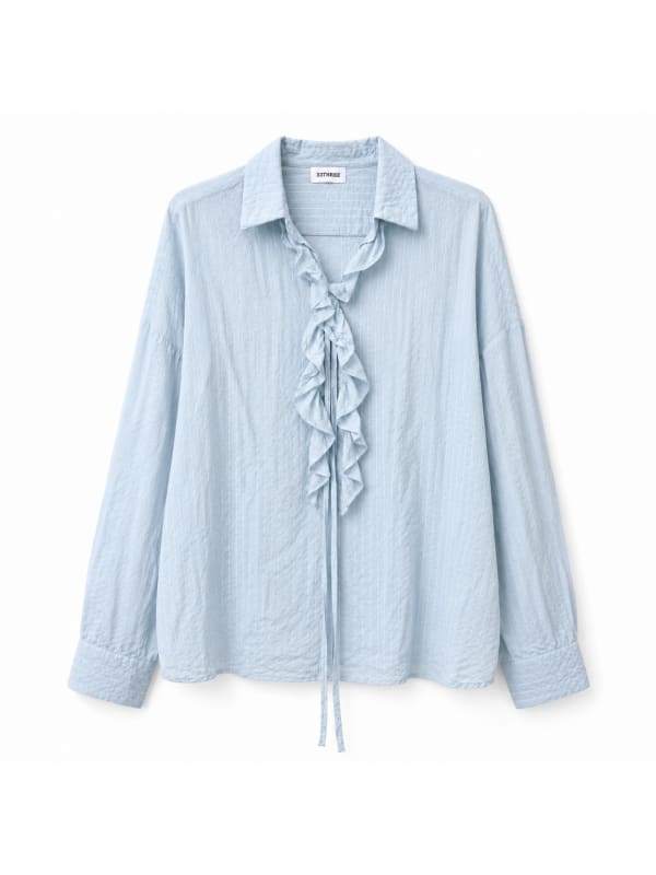 Powder Blue Ruffle Front Shirt