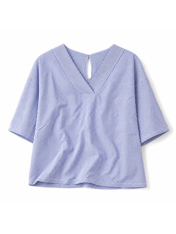 Blue Pinstripe V-Neck Top